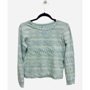 Nollie Y2K Thin Thermal Long Sleeve Baby Blue Aztec Size Small 100% Cotton